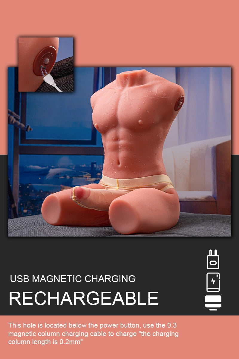 Archer: 17.63LB Male Torso with 6.69'' Thrusting & Vibrating Dildo